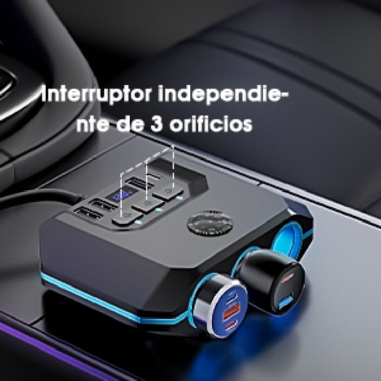 TR-52 With LED Voltage Display QC3.0 Car Fast Charging 3 Socket Adapter, TR-52