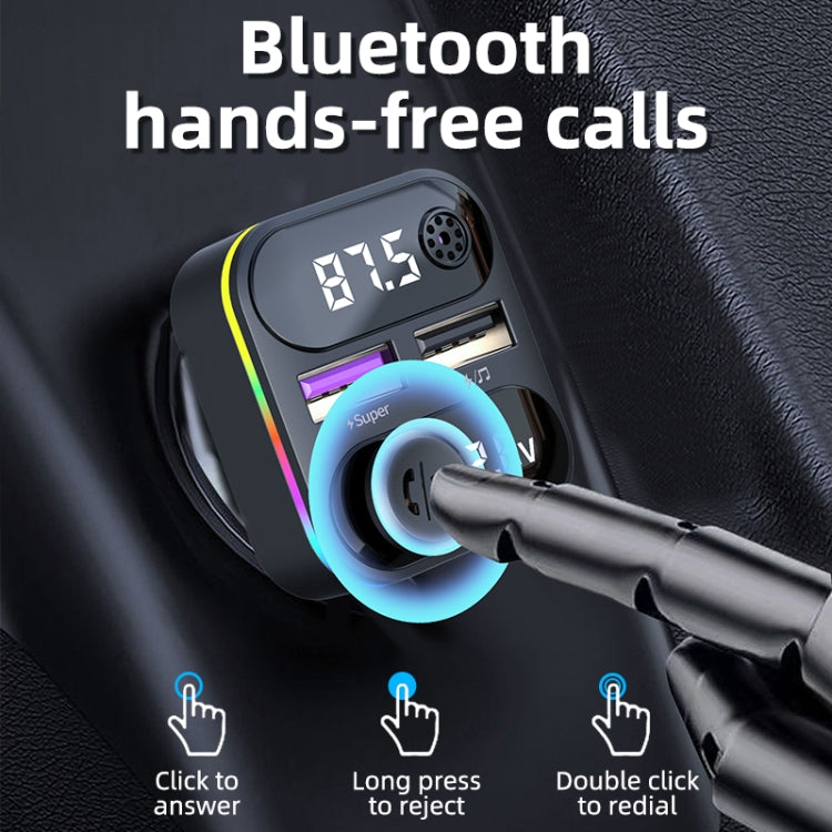 C37 Car QC3.0 20W Fast Charger LED Backlit Atmosphere Light MP3 Player Bluetooth FM Transmitter, C37