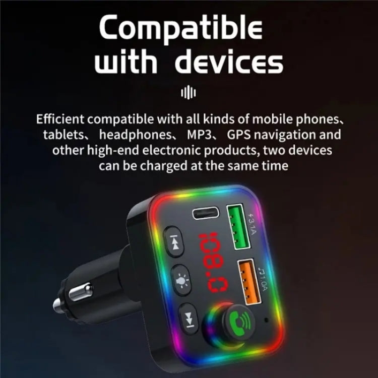 P4 Car FM Transmitter PD Fast Charger Car Charger Support U Disk Bluetooth Hands-free Calling, P4