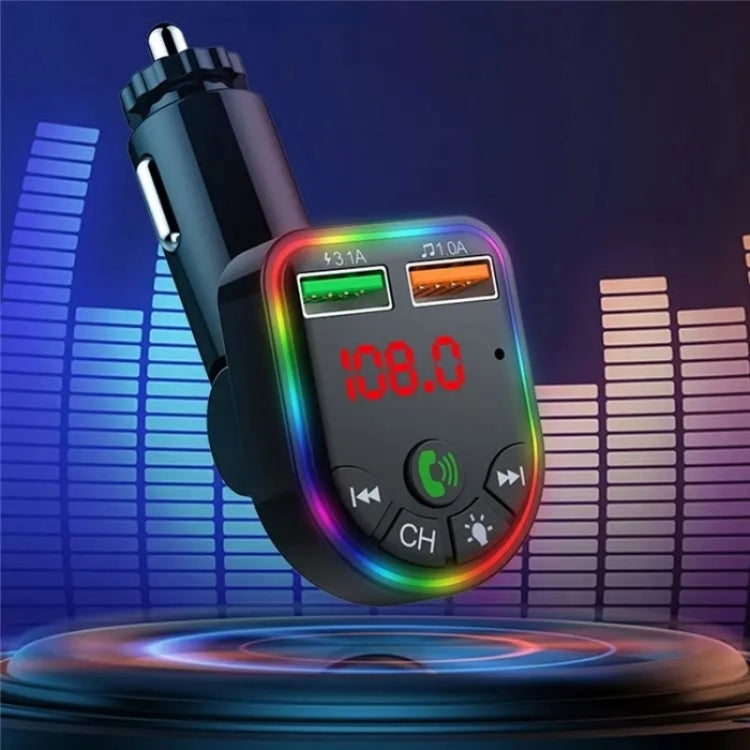 P5 Support U Disk Colorful Ambient Light Car Charger Digital Display Bluetooth Wireless Car MP3 Player, P5