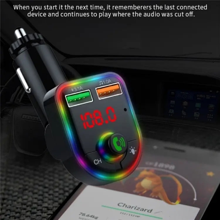 P6 Smart Bluetooth Calling Car Wireless MP3 Audio Device Colorful Ambient Lights Car Charger, P6