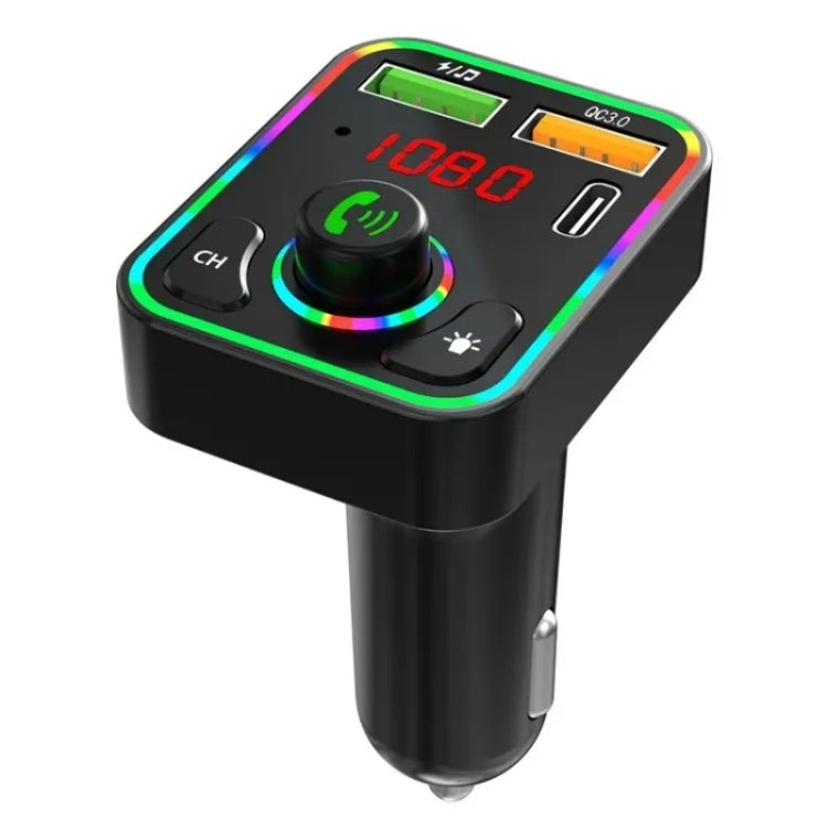 PDF3 7-Color Lights Hands-Free Bluetooth Calling MP3 Wireless Player PD/QC3.0 Fast Car Charger, PDF3