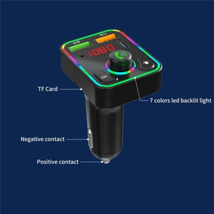 PDF3 7-Color Lights Hands-Free Bluetooth Calling MP3 Wireless Player PD/QC3.0 Fast Car Charger, PDF3
