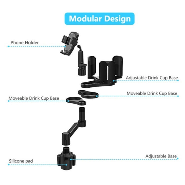 D04 Wth 2 Coffee Cup Car Cup Holder Adjustable Rotating Cell Phone Car Mount Holder, D04 (Grey), D04 (Green)