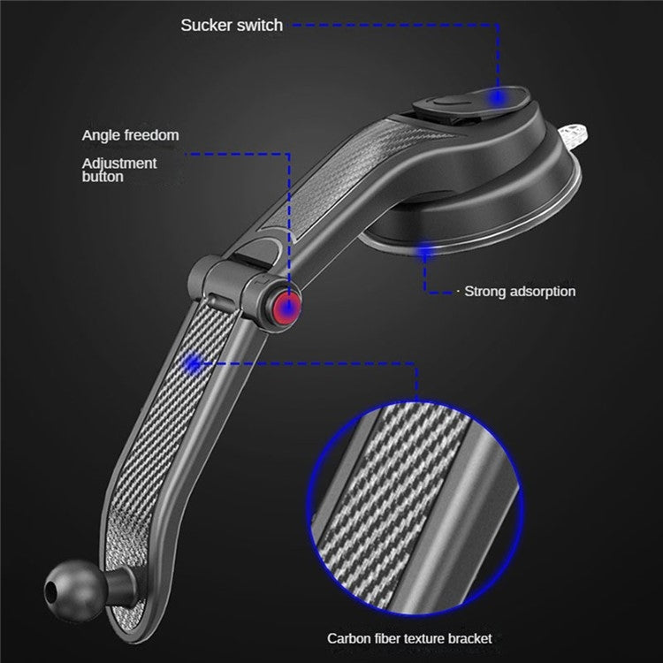 ES33 Car Mobile Phone Holder Bracket Carbon Fiber 360 Degree Rotation Suction Cup Mount, ES33 (Black), ES33 (Red)