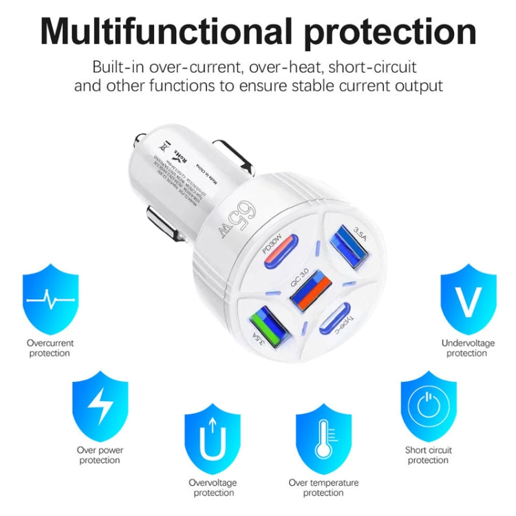 TE-P50 65W PD30W Type-C x 2 + USB x 3 Multi Port Car Charger, without Cable