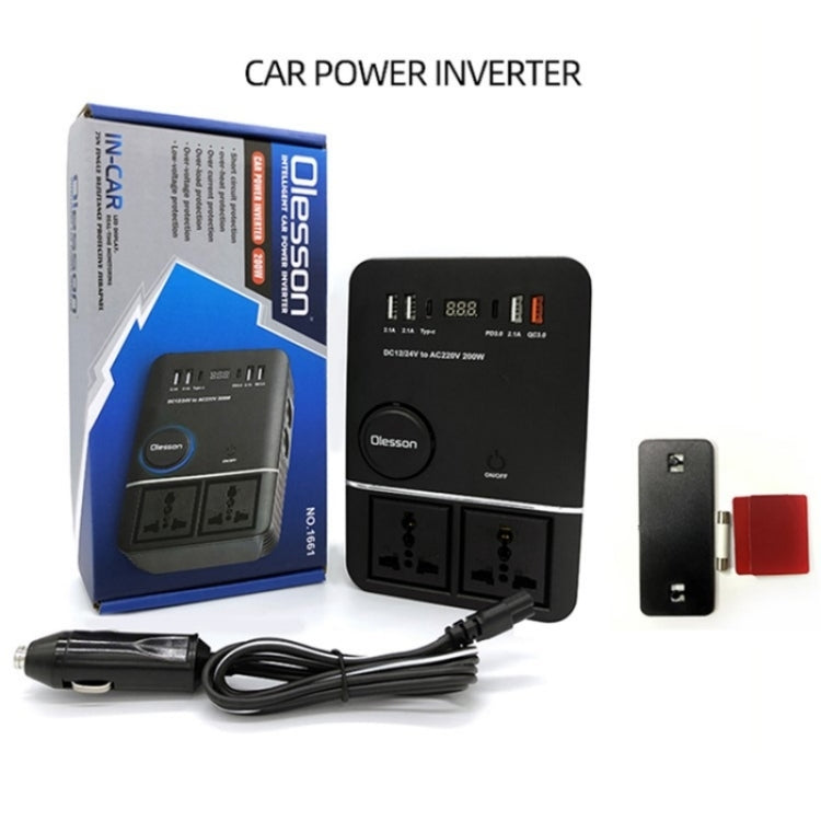 USB+Type-C to 220V QC3.0 200W Power Socket Cigarette Lighter Car Power Inverter, 200W