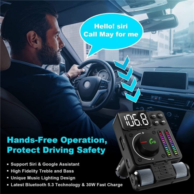 MT01 Car FM Transmitter MP3 Music Player Bluetooth Adapter Type-C + USB Car Charger, MT01