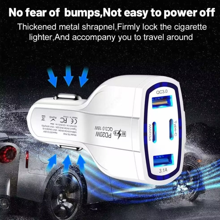 P49 53W PD20W Type-C + USB 4-port Car Charger with USB to Micro USB Data Cable, USB to Micro USB Data Cable