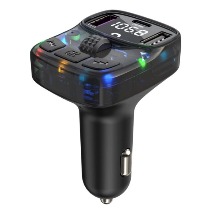 C56 PD Type-C + Dual USB Car Charger Colorful Light Car Bluetooth Adapter FM Transmitter, C56