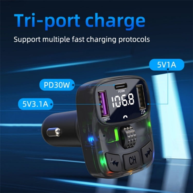 C56 PD Type-C + Dual USB Car Charger Colorful Light Car Bluetooth Adapter FM Transmitter, C56