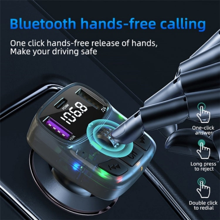 C56 PD Type-C + Dual USB Car Charger Colorful Light Car Bluetooth Adapter FM Transmitter, C56