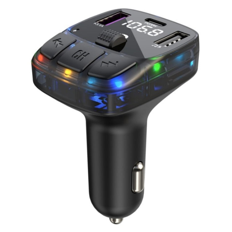 C57 PD Type-C + Dual USB Car Charger Colorful Light Car Bluetooth Adapter FM Transmitter, C57
