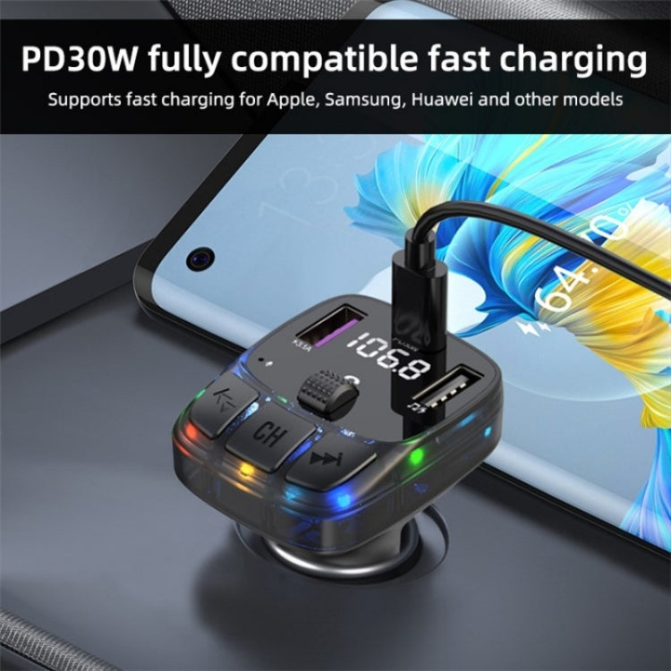 C57 PD Type-C + Dual USB Car Charger Colorful Light Car Bluetooth Adapter FM Transmitter, C57