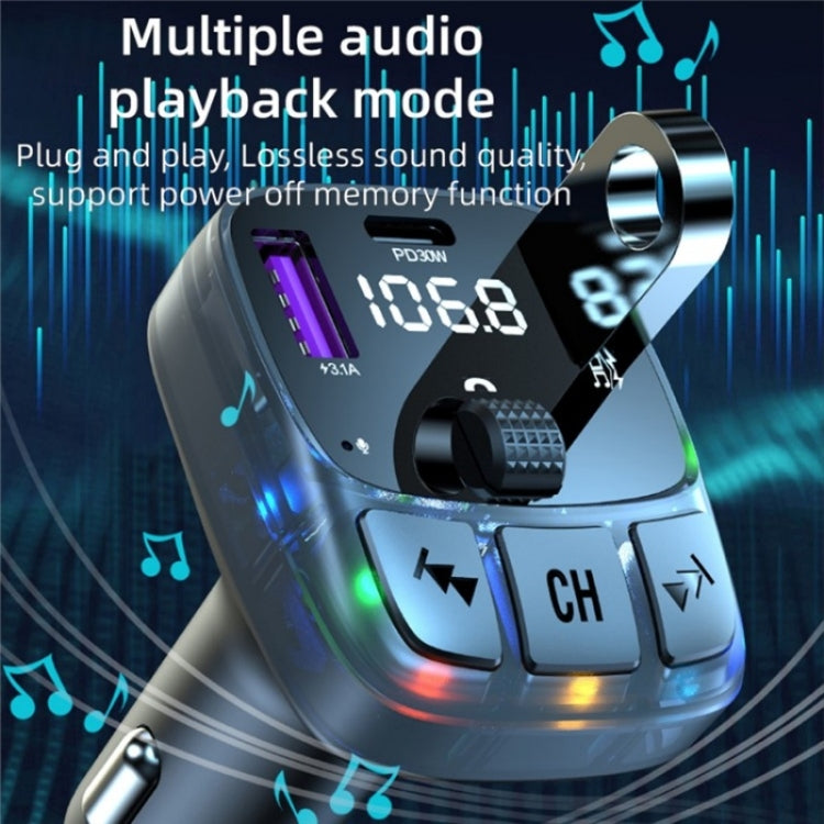 C57 PD Type-C + Dual USB Car Charger Colorful Light Car Bluetooth Adapter FM Transmitter, C57