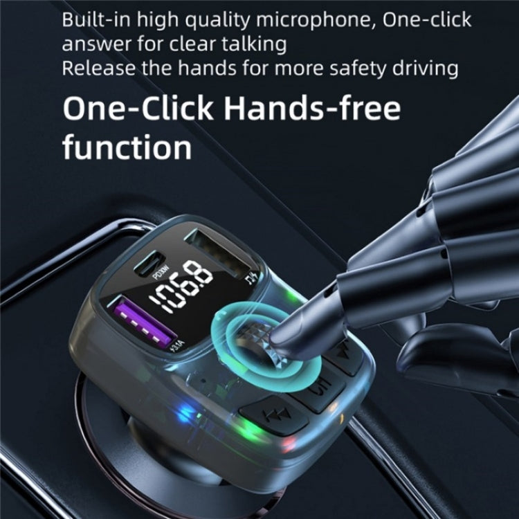 C57 PD Type-C + Dual USB Car Charger Colorful Light Car Bluetooth Adapter FM Transmitter, C57