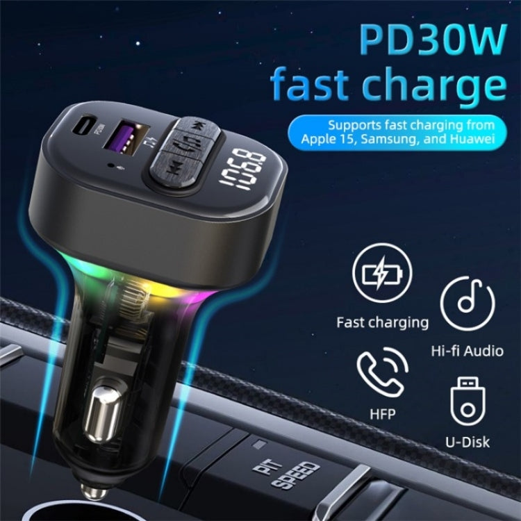 C50 Type-C + USB Car Charger Colorful Light Car Bluetooth Adapter FM Transmitter MP3 Player, C50