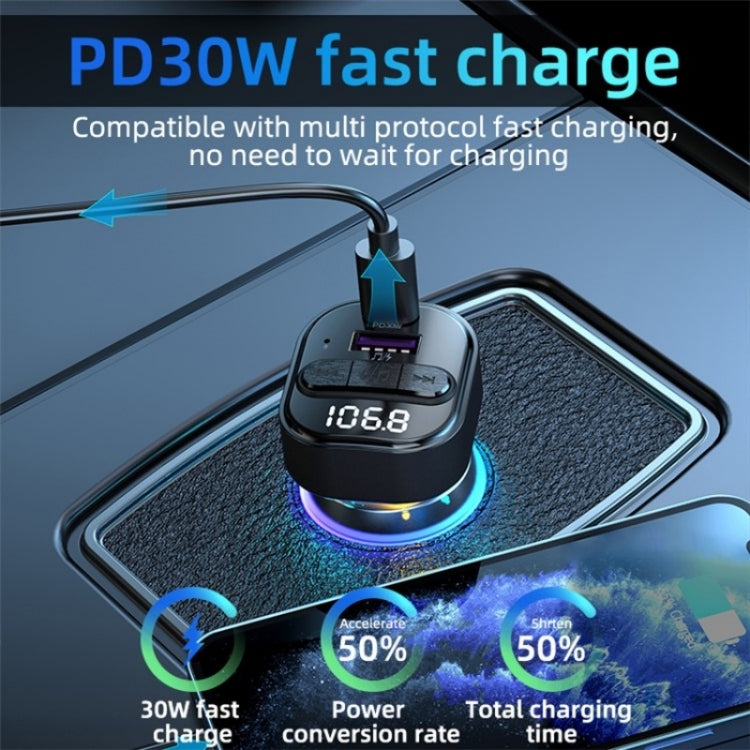 C50 Type-C + USB Car Charger Colorful Light Car Bluetooth Adapter FM Transmitter MP3 Player, C50