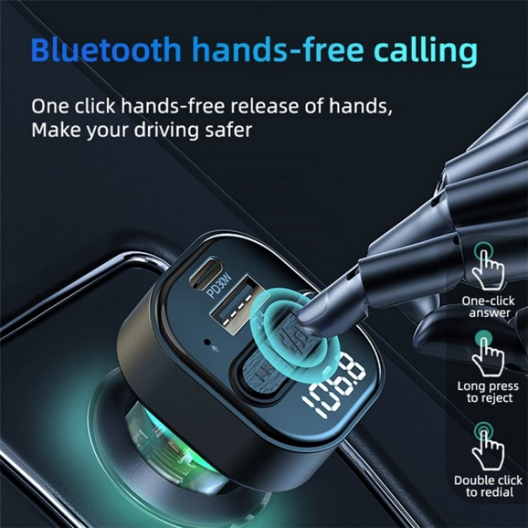 C50 Type-C + USB Car Charger Colorful Light Car Bluetooth Adapter FM Transmitter MP3 Player, C50