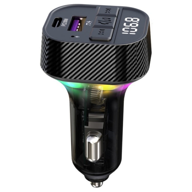 C51  Type-C + USB Car Charger Colorful Light Car Bluetooth Adapter FM Transmitter MP3 Player, C51