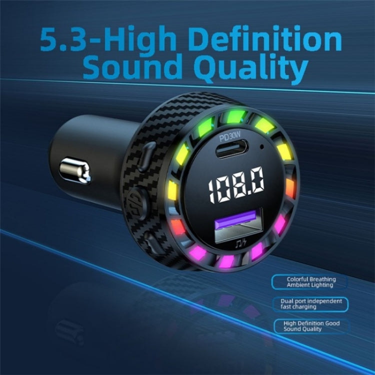 C55 With Breathing Light Bluetooth FM Transmitter USB+Type-C Car Fast Charger, C55