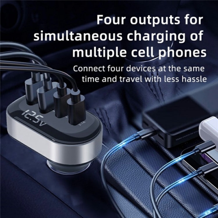K33 With Voltage Display USB-A and Type-C 4-Port Car Charger Fast Charging Adapter, K33