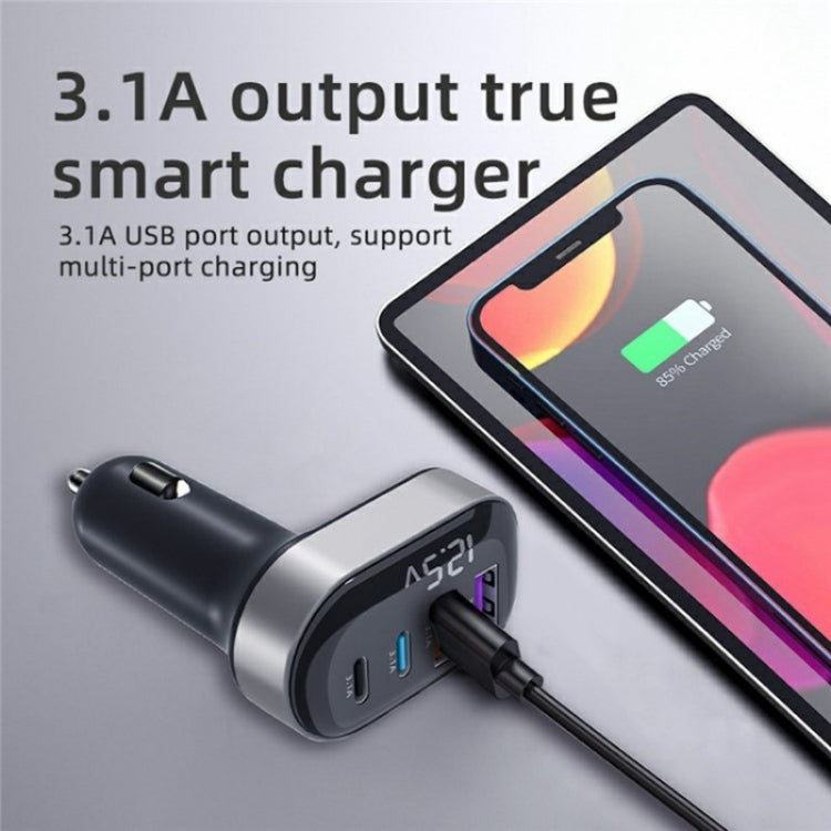 K33 With Voltage Display USB-A and Type-C 4-Port Car Charger Fast Charging Adapter, K33