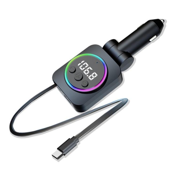 C76 Retractable Cable PD 30W Car Charger Cigarette Lighter Adapter Bluetooth FM Transmitter, C76