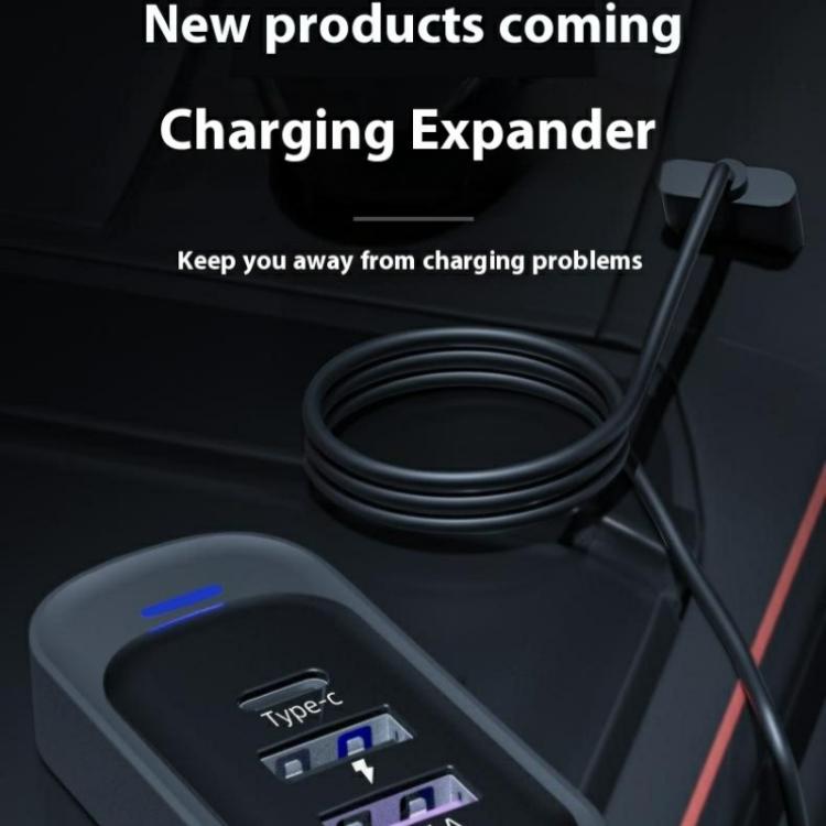Y2 Type-C and Dual USB Carbon Fiber Texture Car Rear Seat Charger Adapter with Extension Cable, Y2