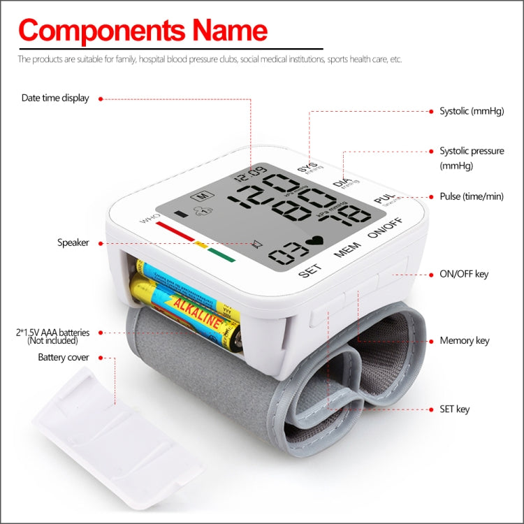 RZ204 Automatic Digital Wrist Cuff Blood Pressure Monitor Heart Beat Light weight LCD Digital Wrist Watch With Voice