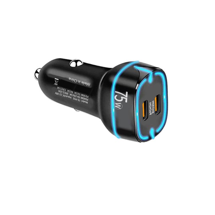 PD45W + PD30W Dual Port Type-C Car Charger with USB-C to 8 Pin Data Cable, P65 with 8 Pin Cable(Black), P65 with 8 Pin Cable(White)