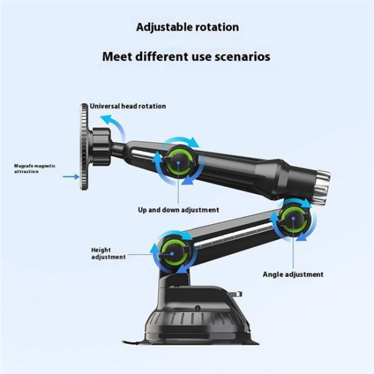 XWJ-JX04 Dashboard Windshield Magnetic Car Mount Suction Cup Base Long Arm Holder, XWJ-JX04 (Gear Type), XWJ-JX04 (Single Hole)