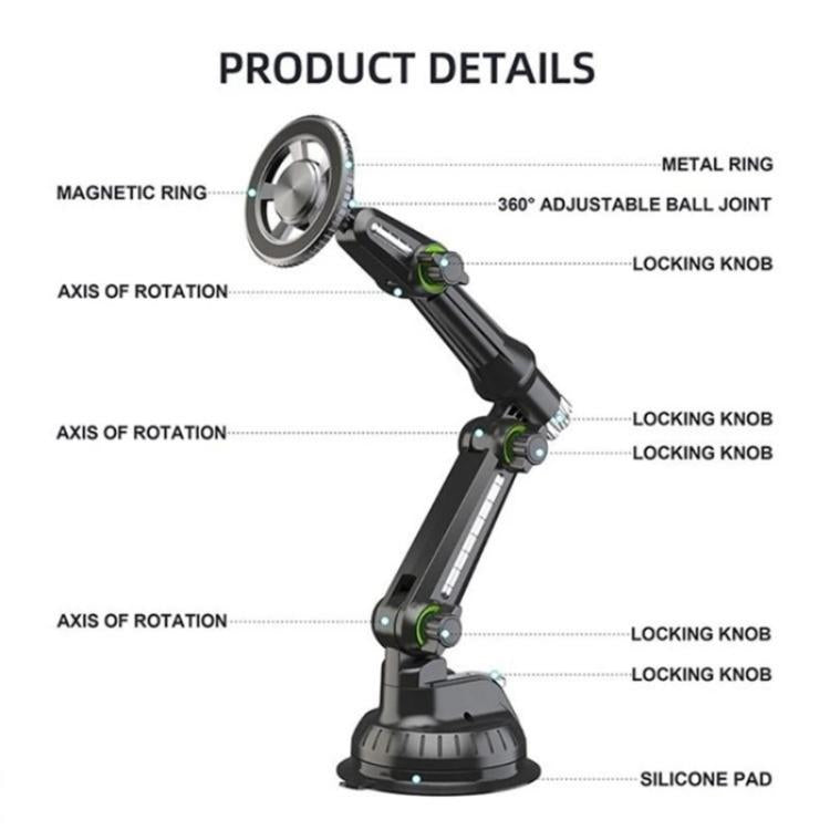 XWJ-JX04 Dashboard Windshield Magnetic Car Mount Suction Cup Base Long Arm Holder, XWJ-JX04 (Gear Type), XWJ-JX04 (Single Hole)