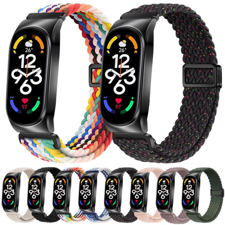 Metal Frame Magnetic Buckle Nylon Braided Elastic Watch Band