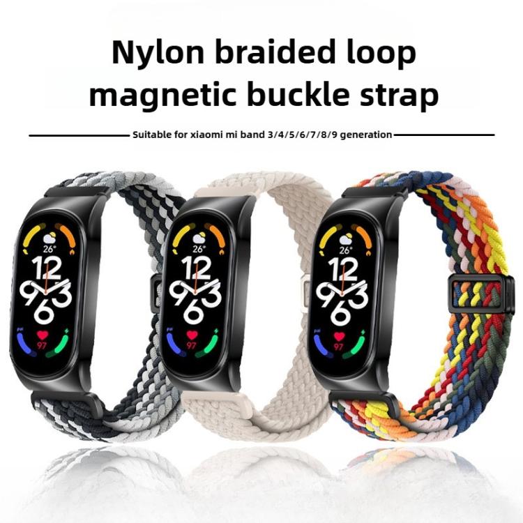 Metal Frame Magnetic Buckle Nylon Braided Elastic Watch Band