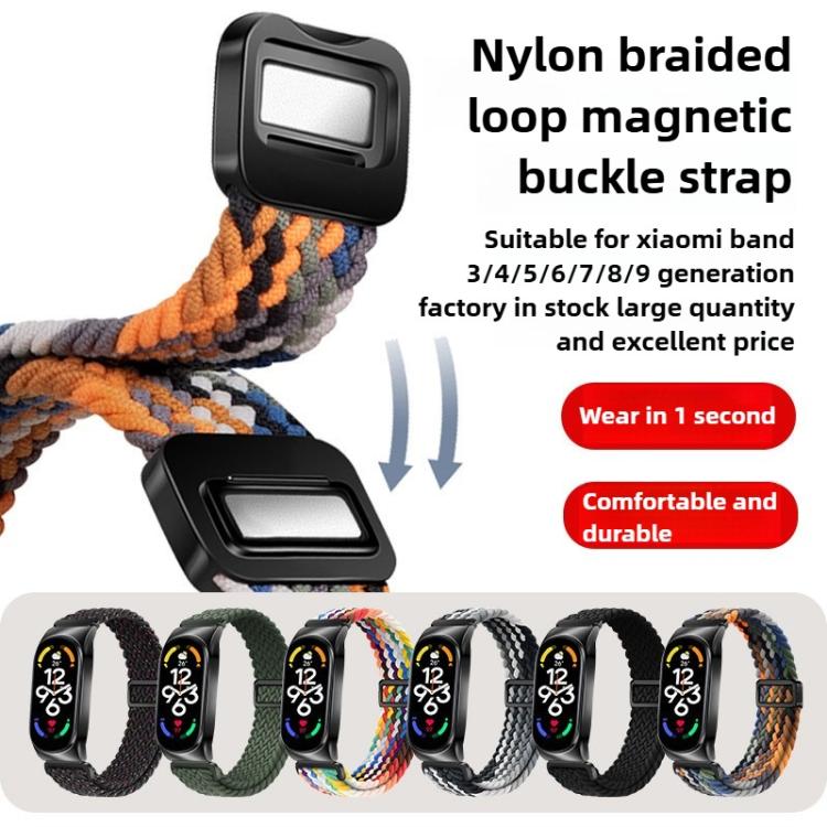 Metal Frame Magnetic Buckle Nylon Braided Elastic Watch Band