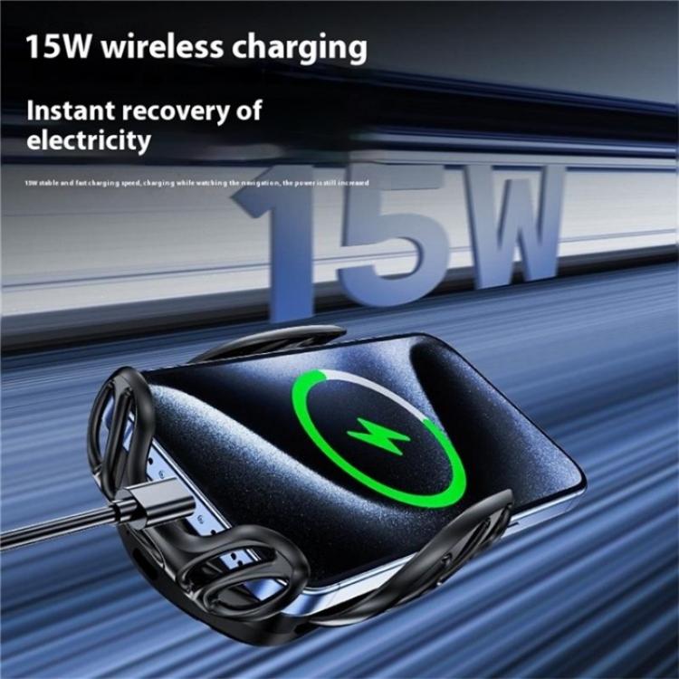 SD02 With Ambient Light 15W Universal Car Phone Holder Mount Wireless Charging Stand, SD02 (Black), SD02 (Silver)