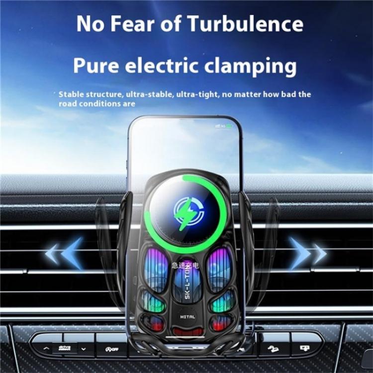 SD02 With Ambient Light 15W Universal Car Phone Holder Mount Wireless Charging Stand, SD02 (Black), SD02 (Silver)