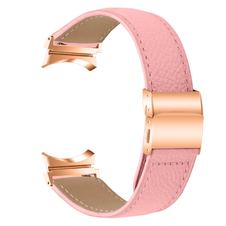 Lychee Texture Rose Gold Turtle Back Buckle Leather Watch Band