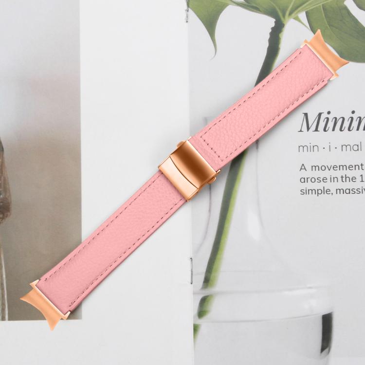 Lychee Texture Rose Gold Turtle Back Buckle Leather Watch Band