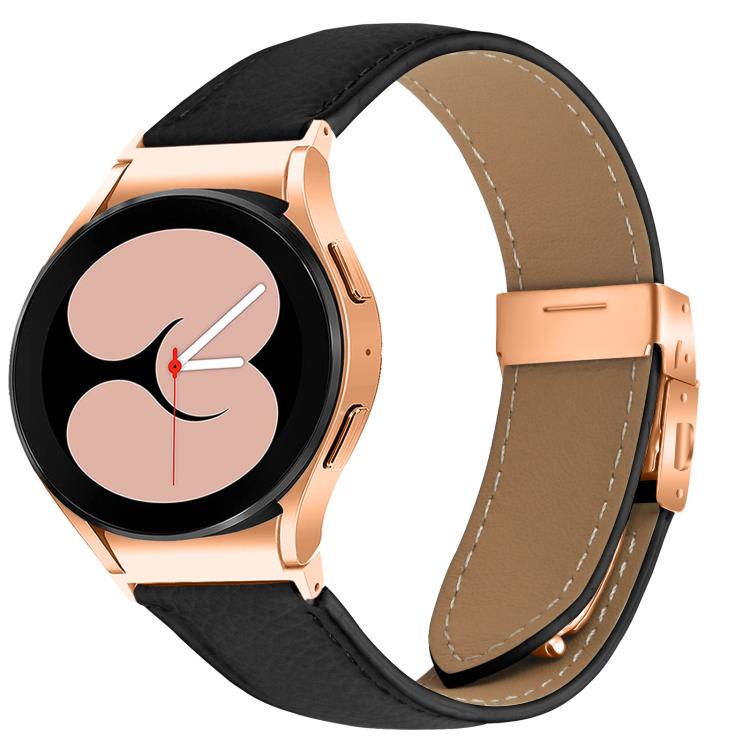 Lychee Texture Rose Gold Turtle Back Buckle Leather Watch Band