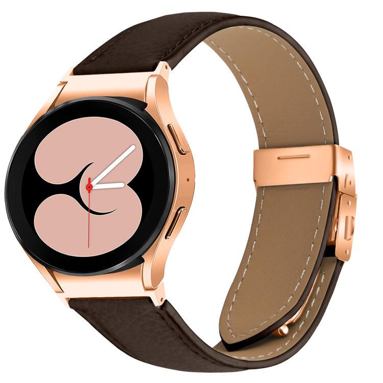 Lychee Texture Rose Gold Turtle Back Buckle Leather Watch Band
