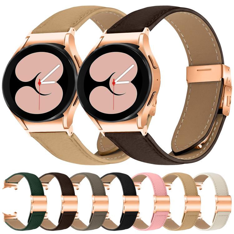Lychee Texture Rose Gold Turtle Back Buckle Leather Watch Band