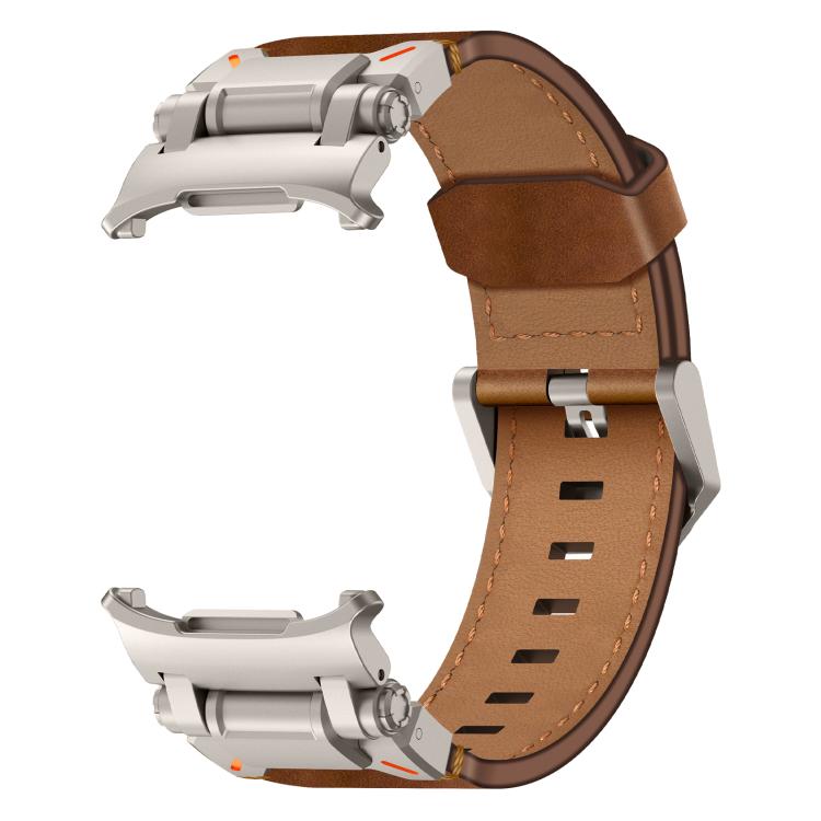 Explorer Stainless Steel Head Leather Watch Band