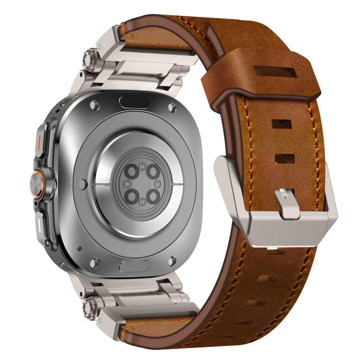 Explorer Stainless Steel Head Leather Watch Band