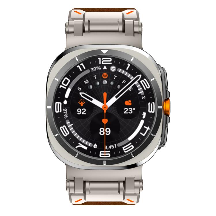 Explorer Stainless Steel Head Leather Watch Band