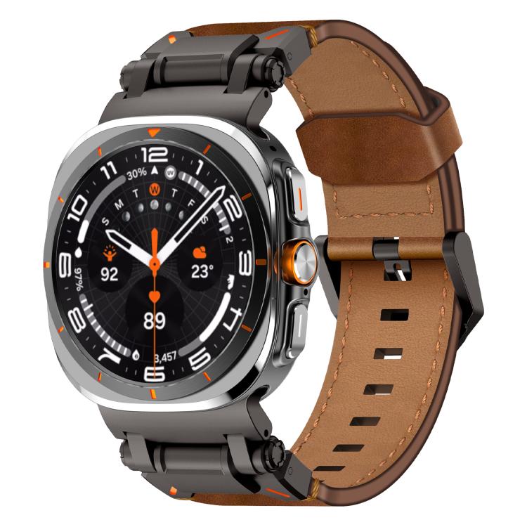 Explorer Stainless Steel Head Leather Watch Band