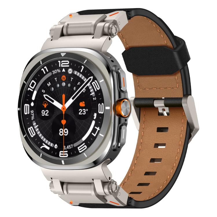Explorer Stainless Steel Head Leather Watch Band