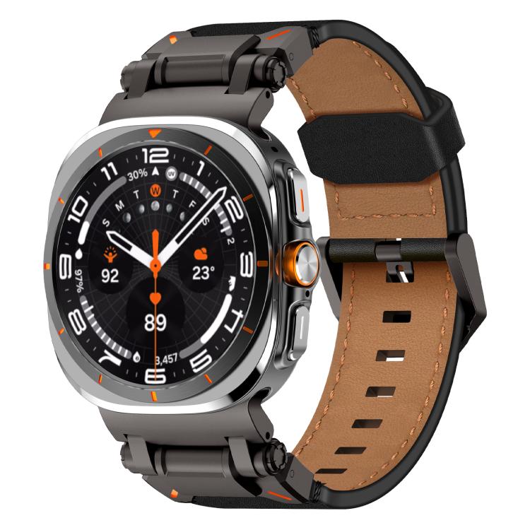 Explorer Stainless Steel Head Leather Watch Band