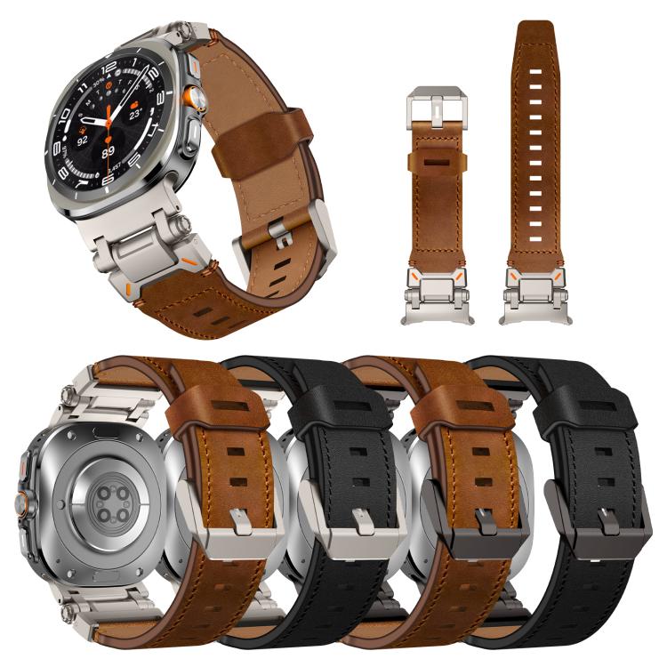 Explorer Stainless Steel Head Leather Watch Band